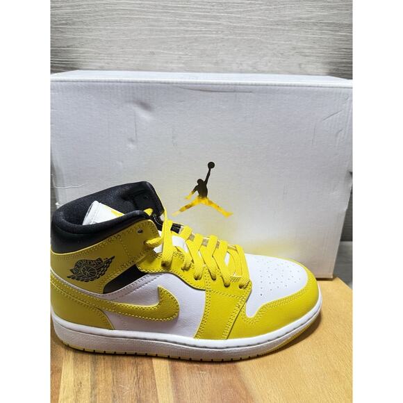 Jordan Shoes - AIR JORDAN 1 MID WHITE/VIVID SULFUR-BLACK BQ6472-170 Women's 7.5